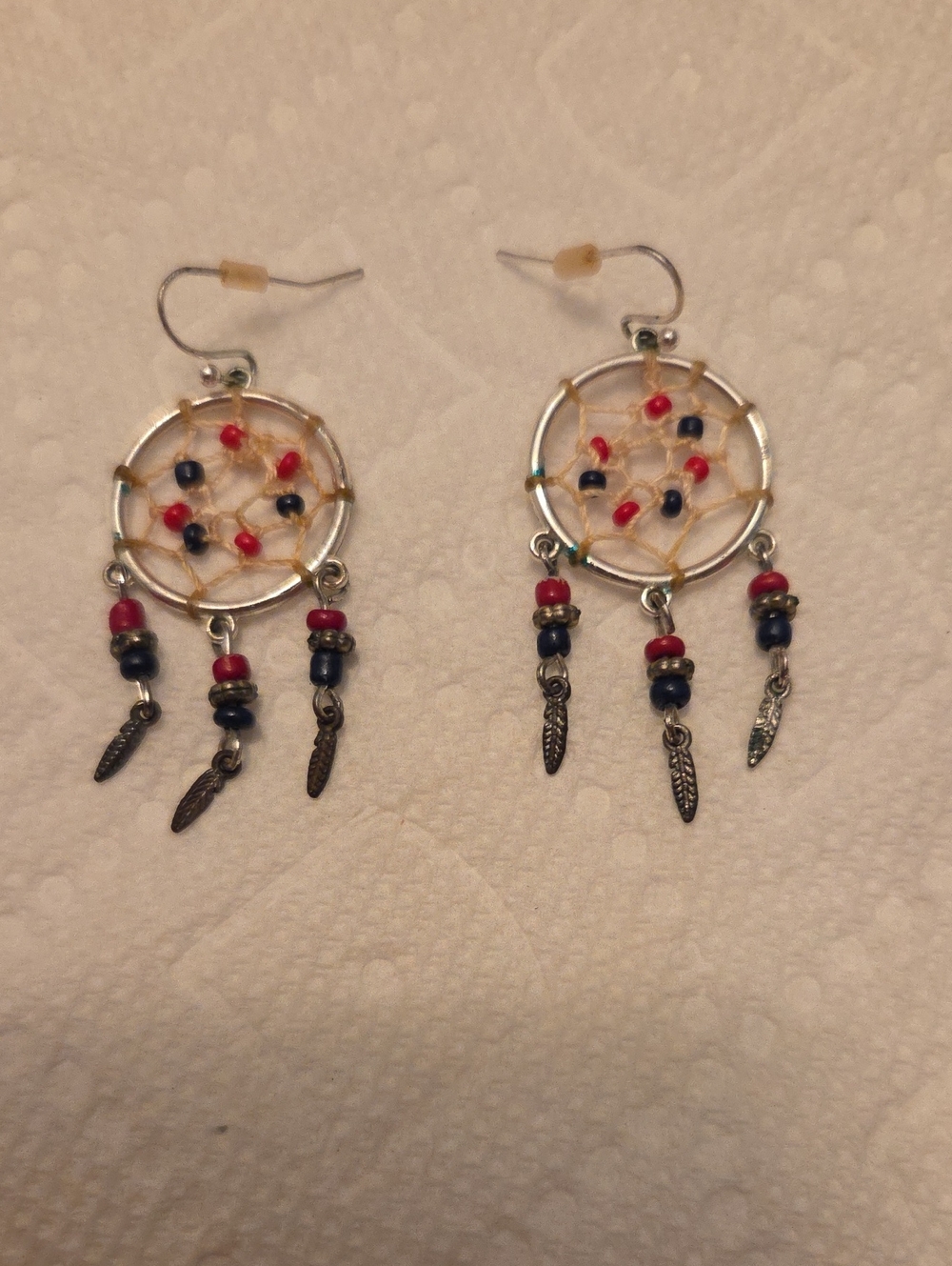 Boho Dreamcatcher Dangle Earrings - Red & Navy